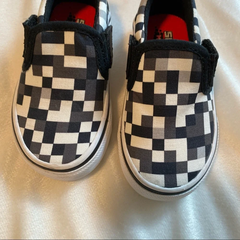 Sketchers Mega craft Black & White Checkered Toddler Slip On Shoes Sz 5 Kid Boy